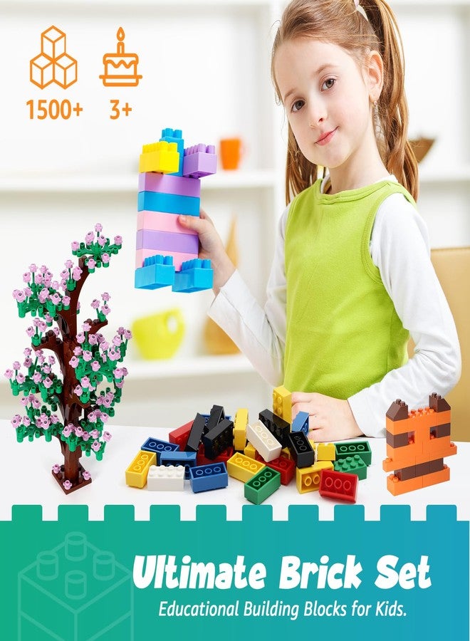 cumeysnon 1800 Pieces Building Bricks Set,Building Bulks Blocks with 1 Packs 24x24 Studs Sticky Plates,205 Pcs Flowers and Tree Set, 14 Colors 18 Random Bulk Shapes, Creative Toy Gift for Boys Girls - Image 5